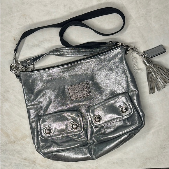 Coach Poppy Silver Leather Swing Shoulder/Crossbody Bag - Picture 1 of 7